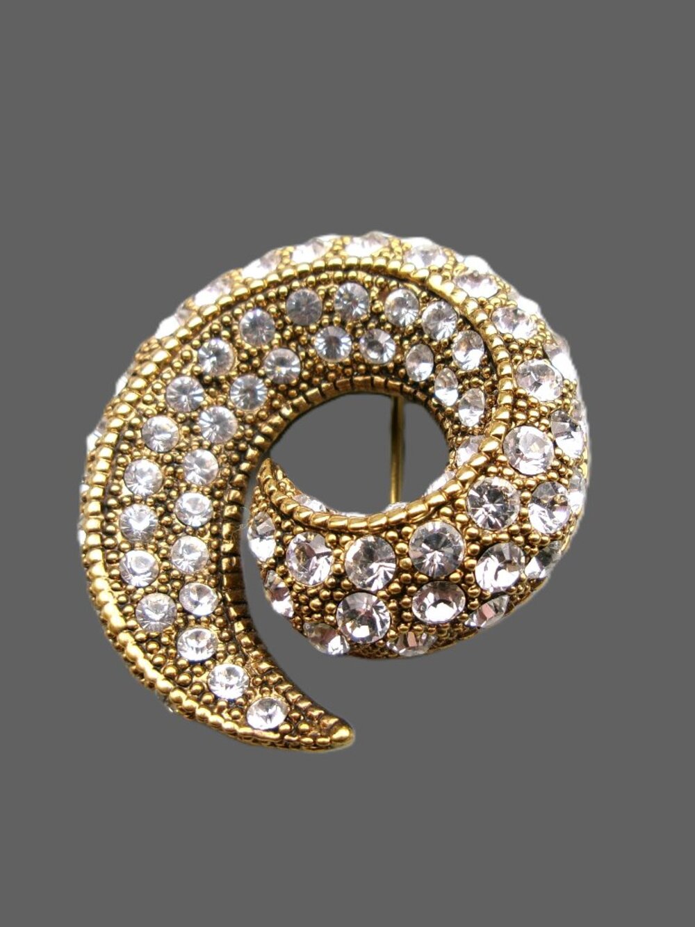 Vintage Camrose & Kross JBK Swirl Spiral SeaShell Brooch Adorned in Crystals